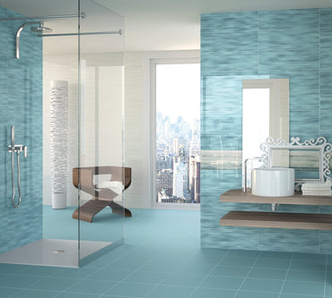 Sheer 8x24 Turquesa Blue Gloss Wave Tile