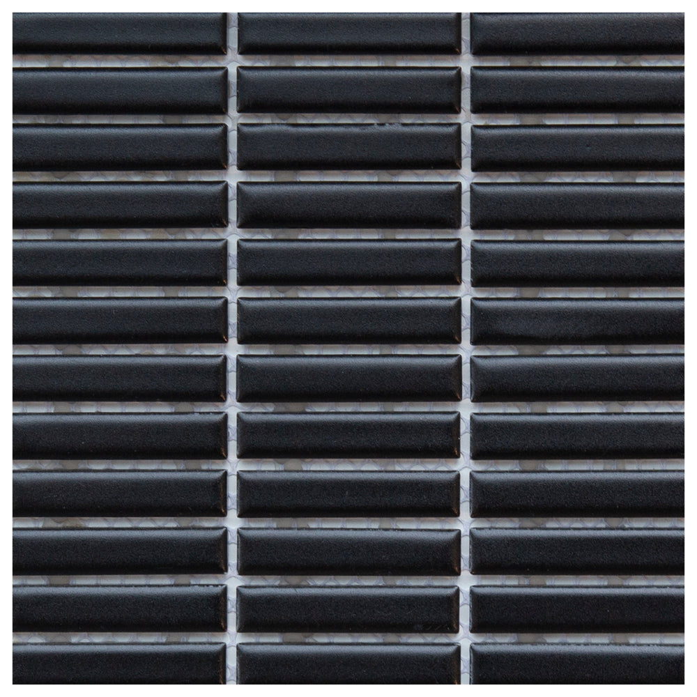 Makai Stacked Black Matte Mosaic Tile