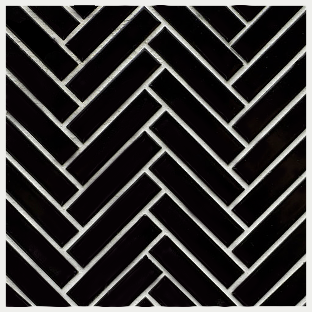 Makai Herringbone Black Matte Mosaic Tile