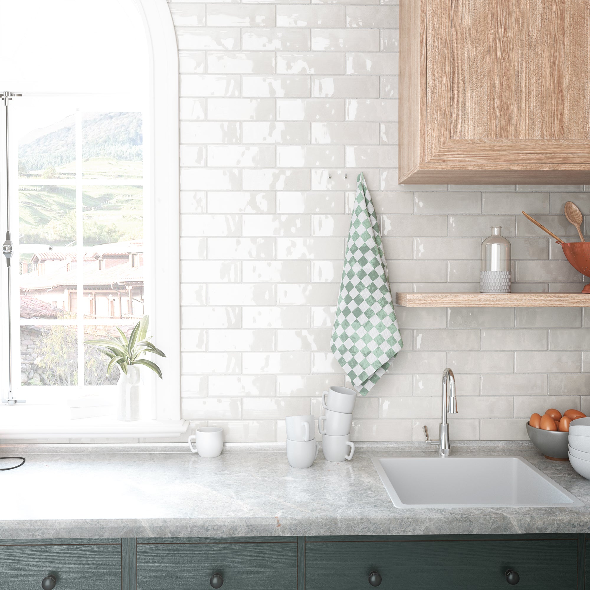 Kai 2.5x8 Cotton White Gloss Subway Tile