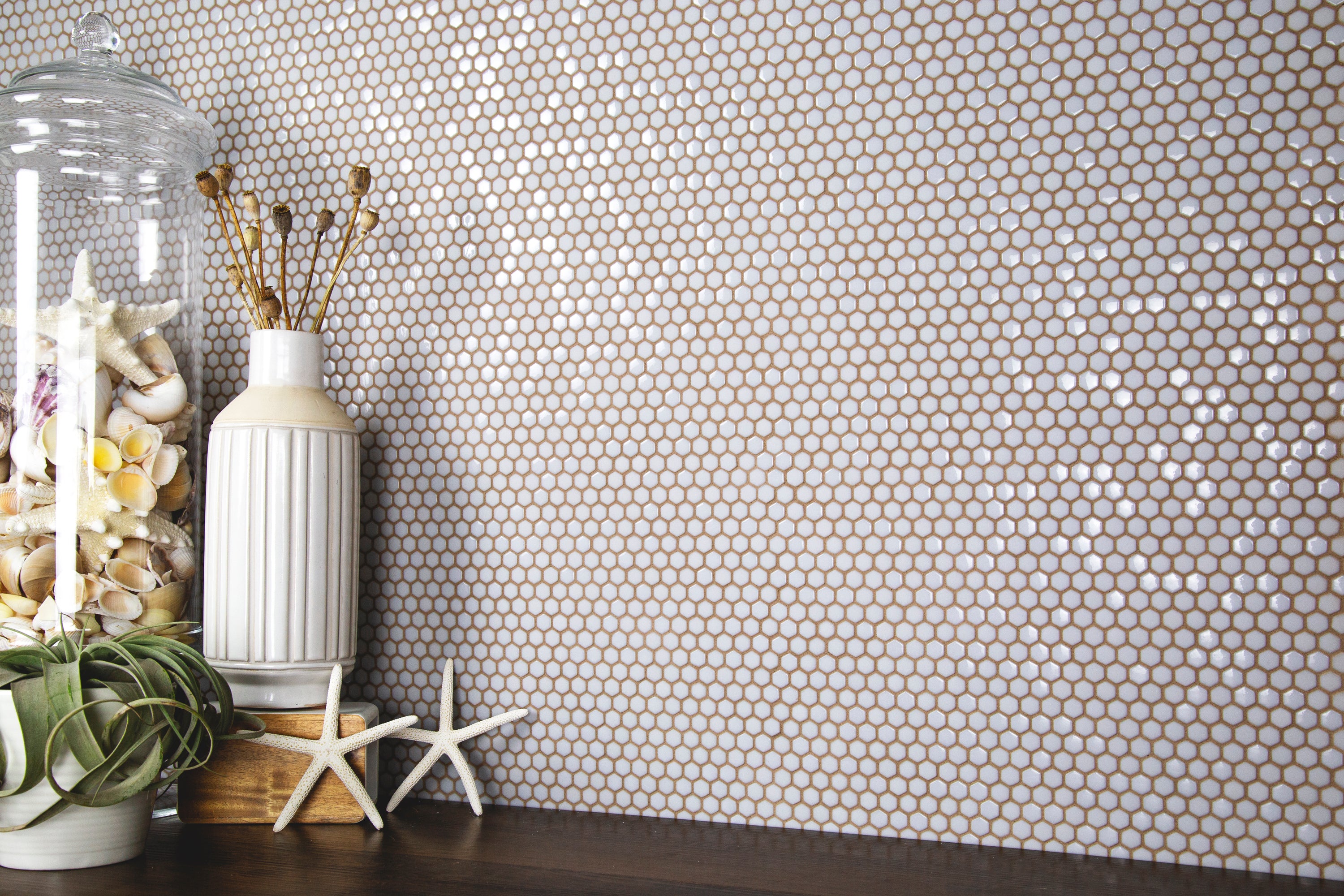 Micro Hex Frost Glass Mosaic Tile