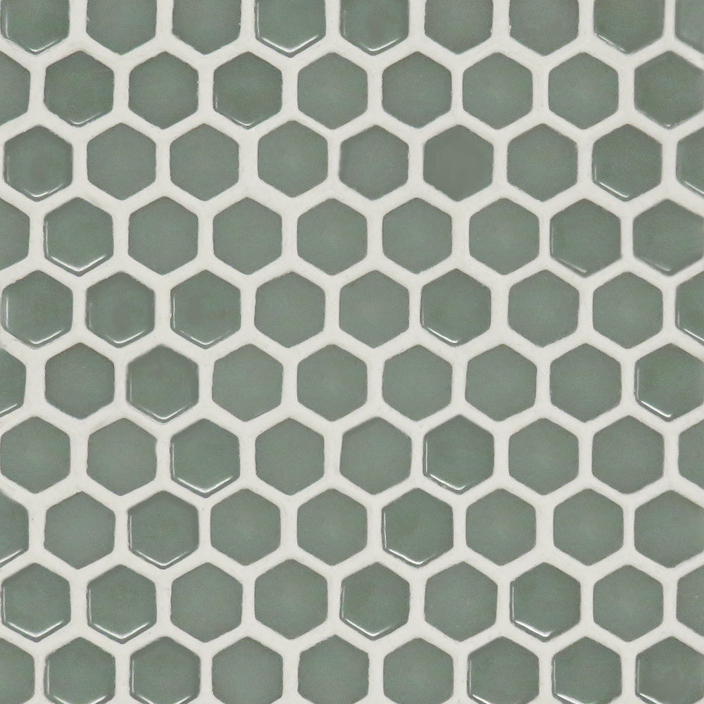 Micro Hex Sage Glass Mosaic Tile