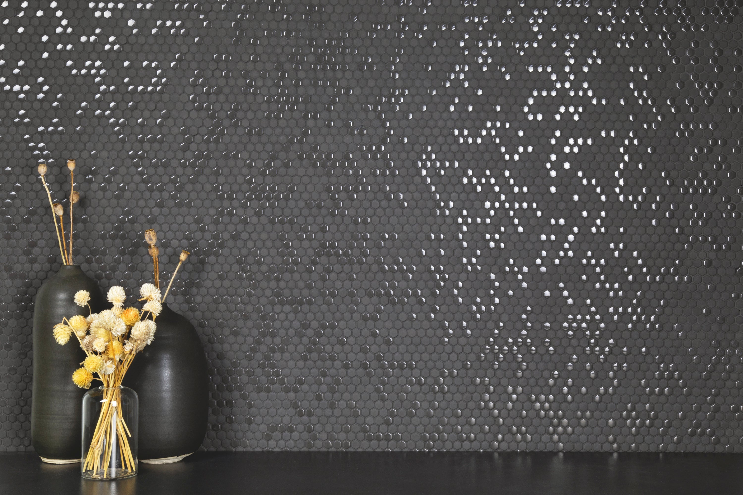 Micro Hex Shadow Glass Mosaic Tile