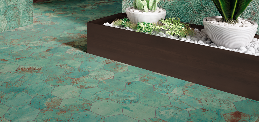 Modern Hex 10x11 Green Hexagon Porcelain Tile