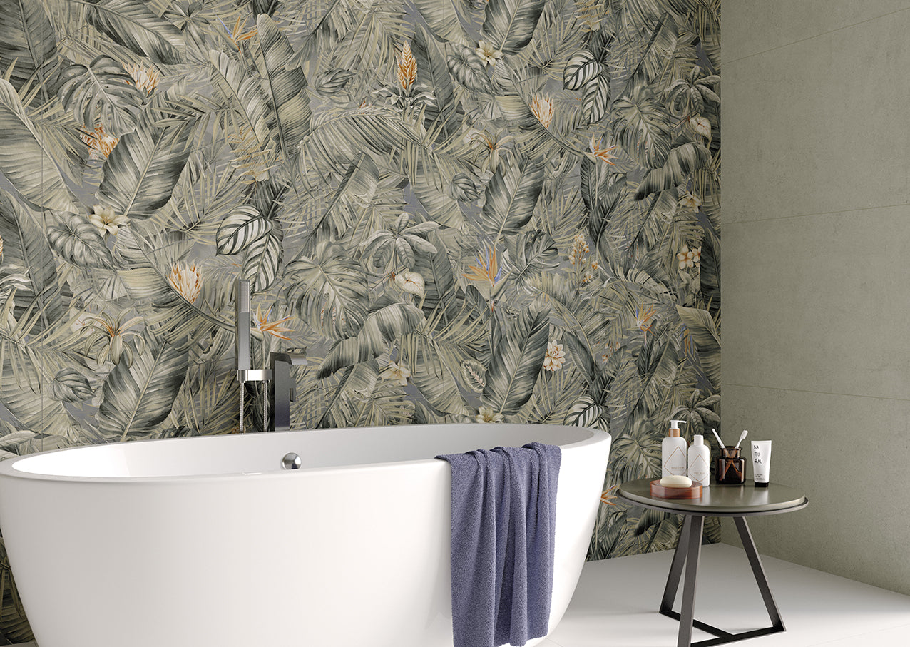 Nahele 24x47 Green Floral Mural Porcelain Tile