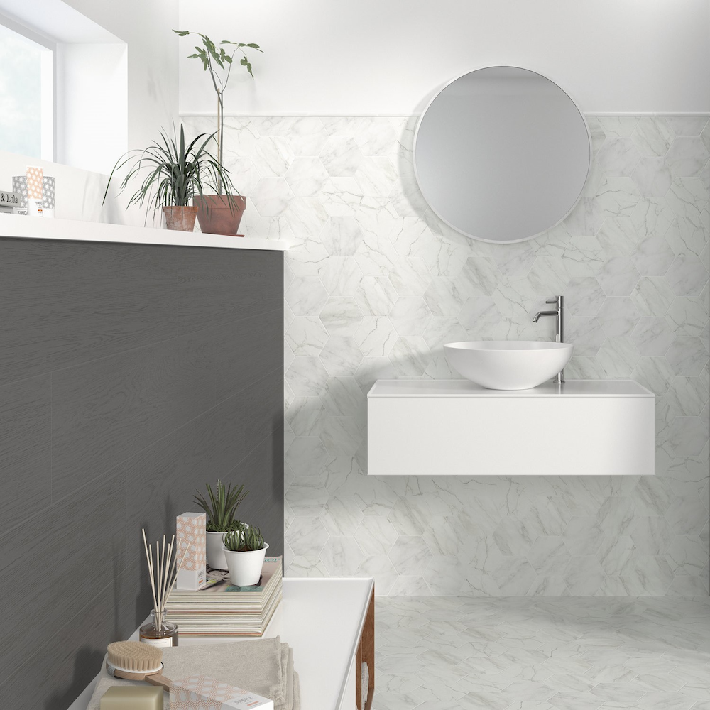 Vietri 5x6 Hexagon White Matte Porcelain Tile