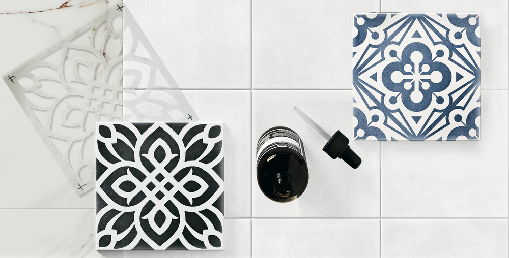 Echo 8x8 Black Decorative Pattern Tile